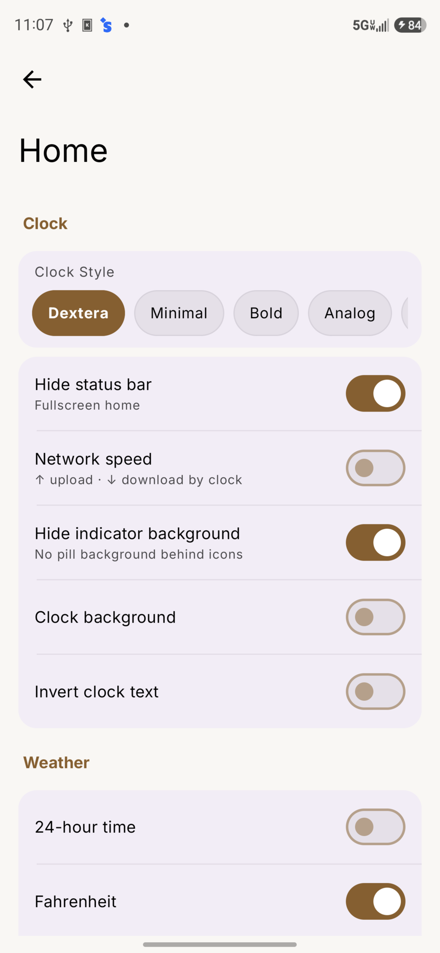 Clock and weather settings
