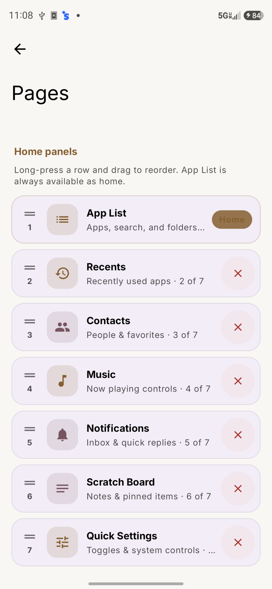 Home panels list