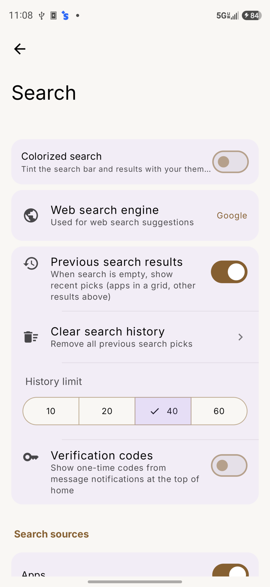 Search settings